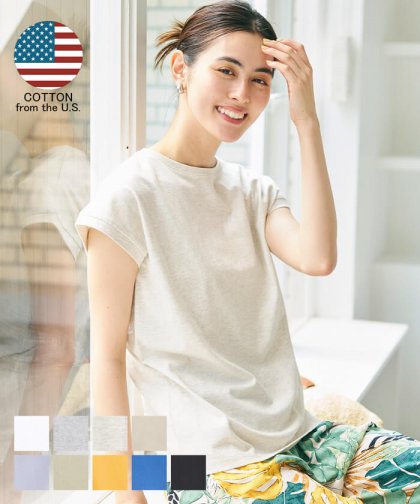 Tシャツ レディース 半袖 COTTON from the US カットソー クルーネック フレンチスリーブ 綿100 ヘビーコットン america メール便可 24ss coca コカ